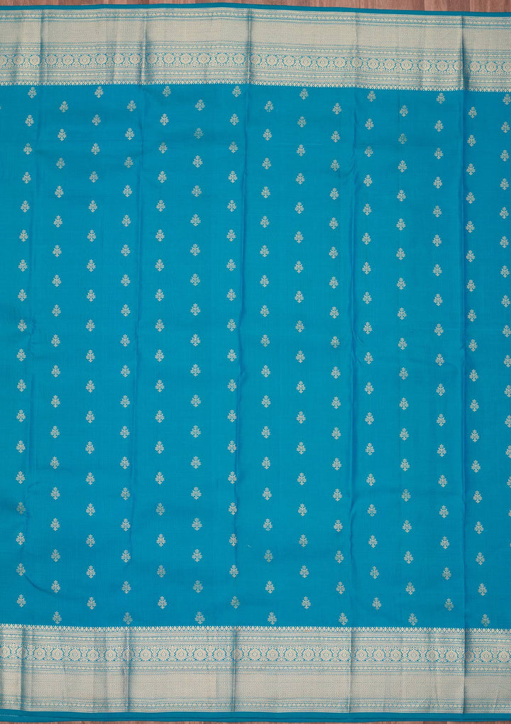 Turquoise Blue Zariwork Pure Silk Saree-koskii