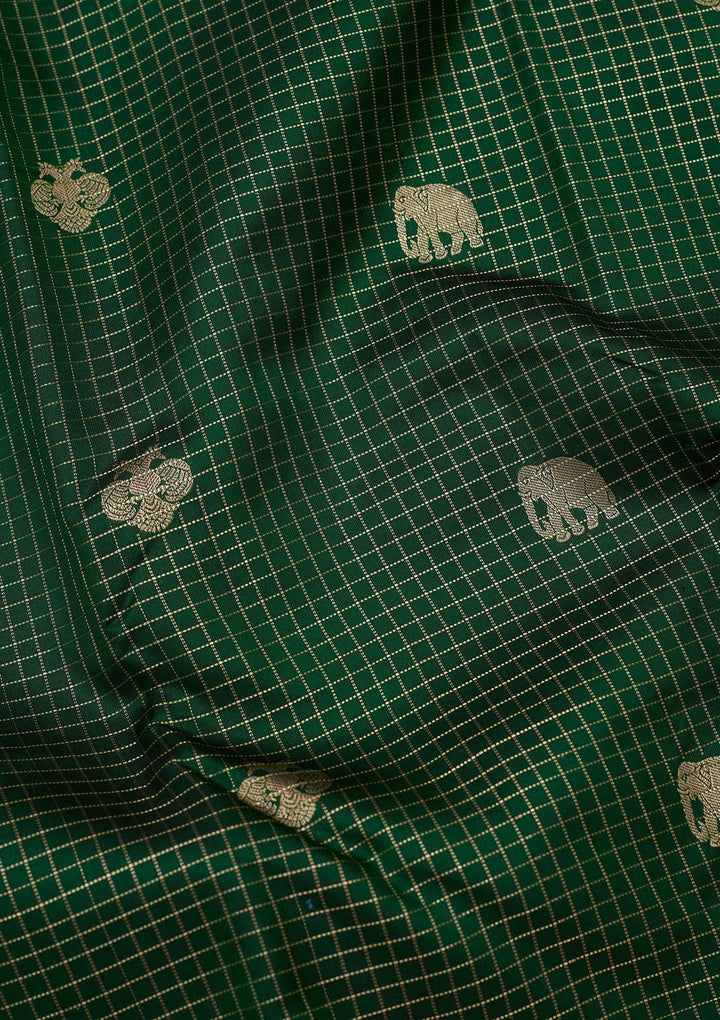 Bottle Green Zariwork Pure Silk Saree