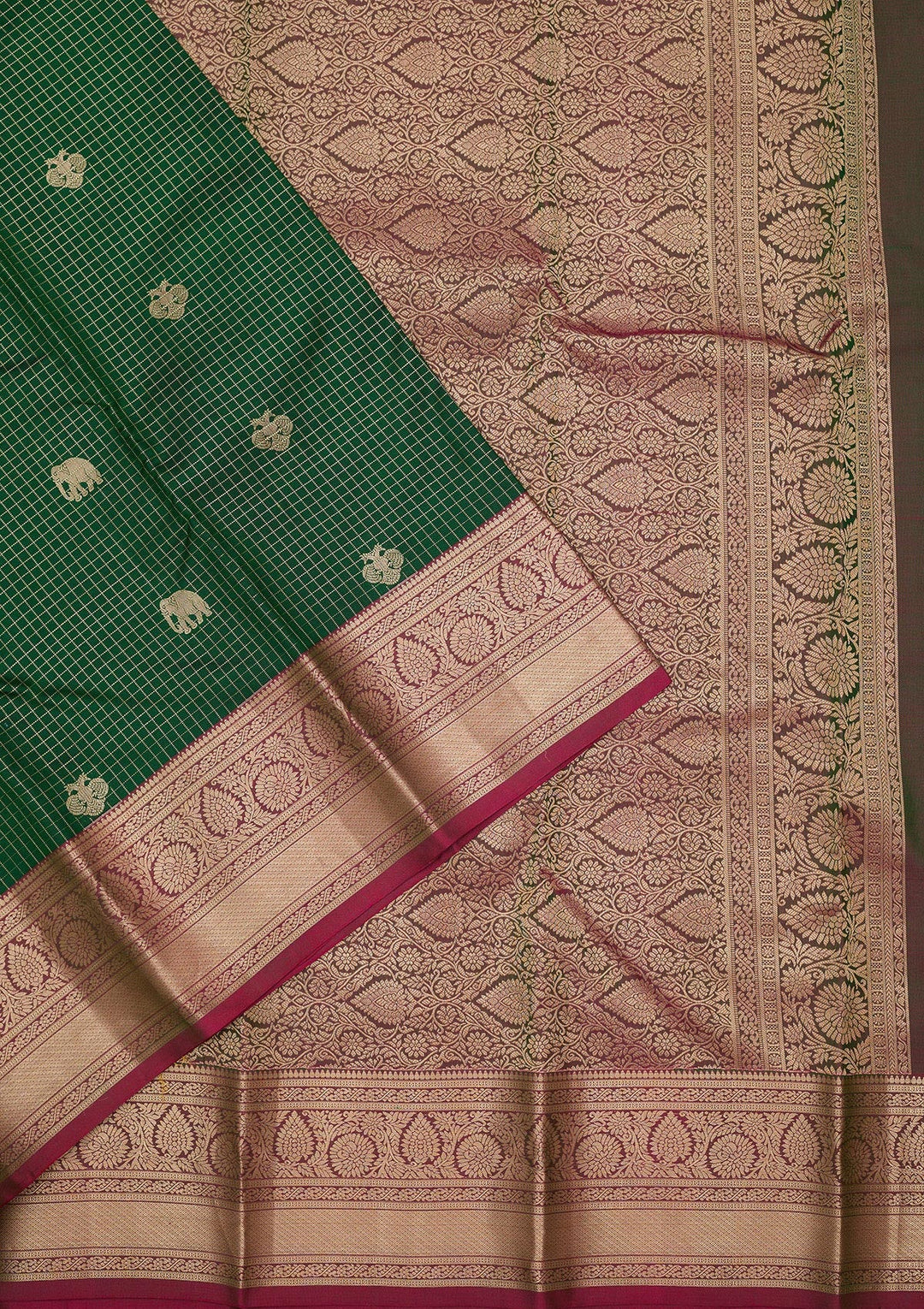 Bottle Green Zariwork Pure Silk Saree