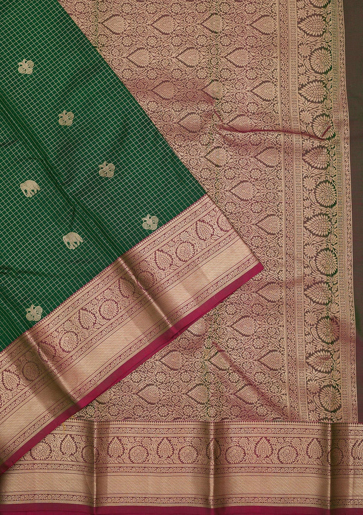Bottle Green Zariwork Pure Silk Saree