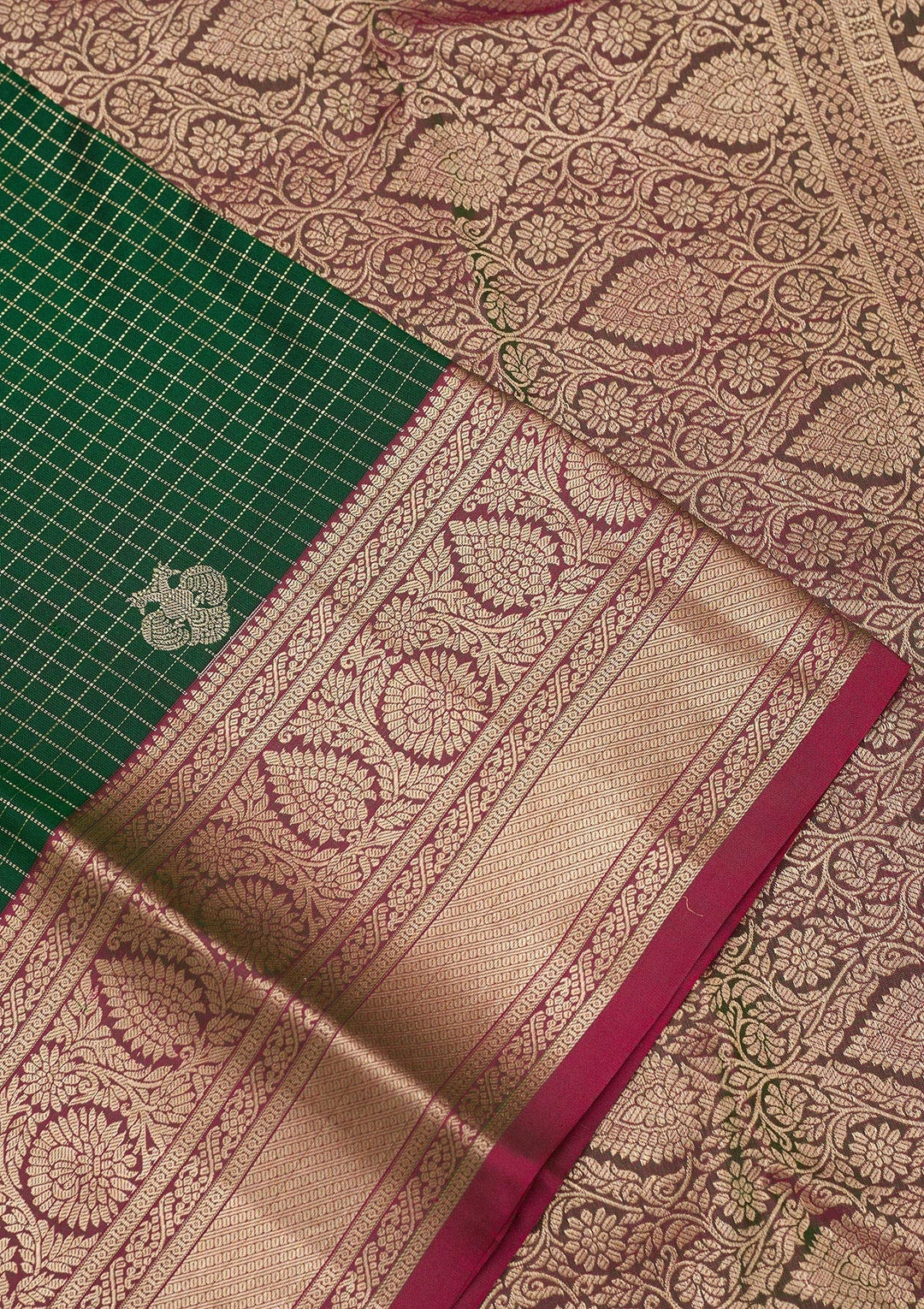 Bottle Green Zariwork Pure Silk Saree