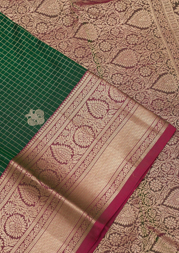 Bottle Green Zariwork Pure Silk Saree