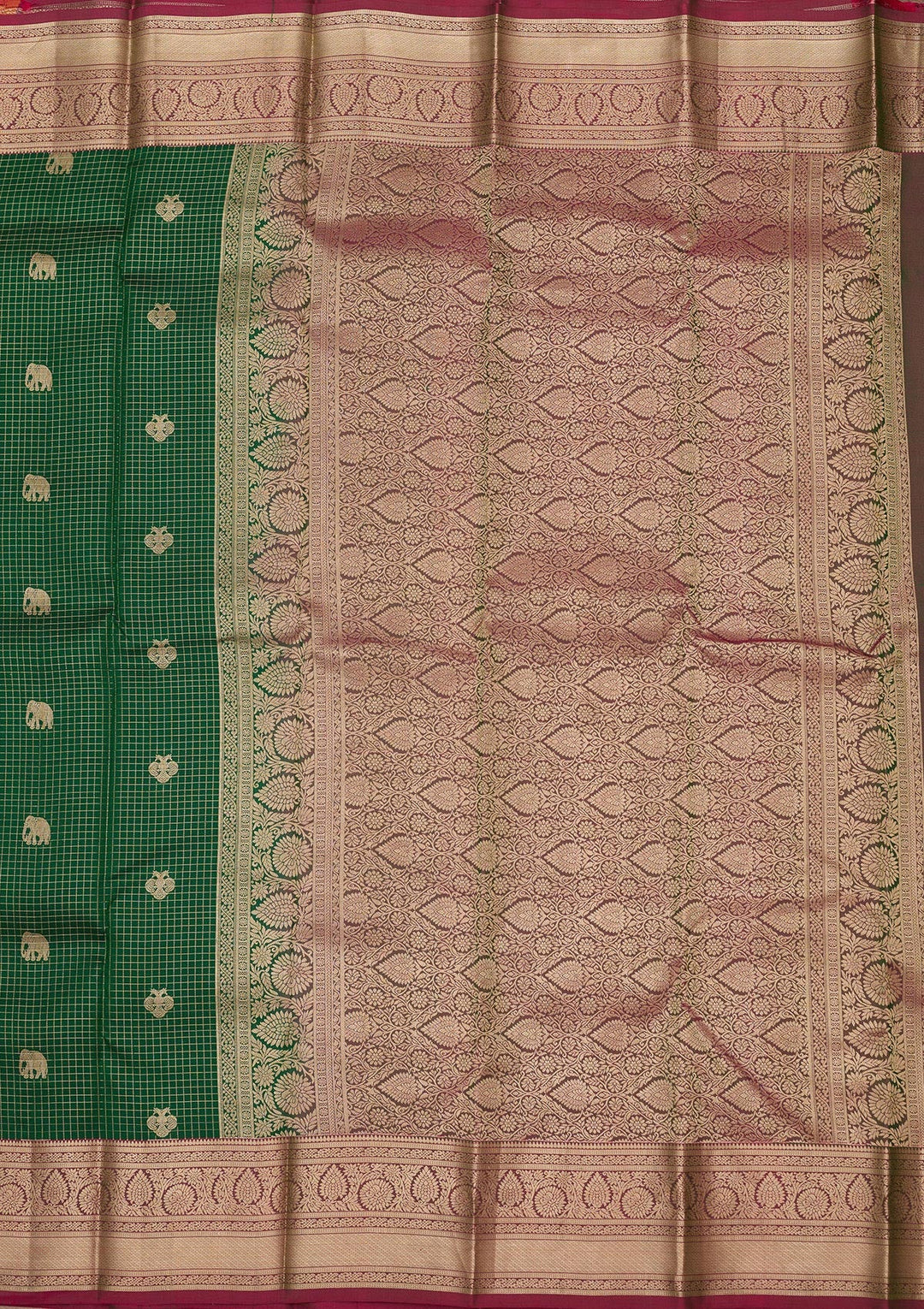 Bottle Green Zariwork Pure Silk Saree