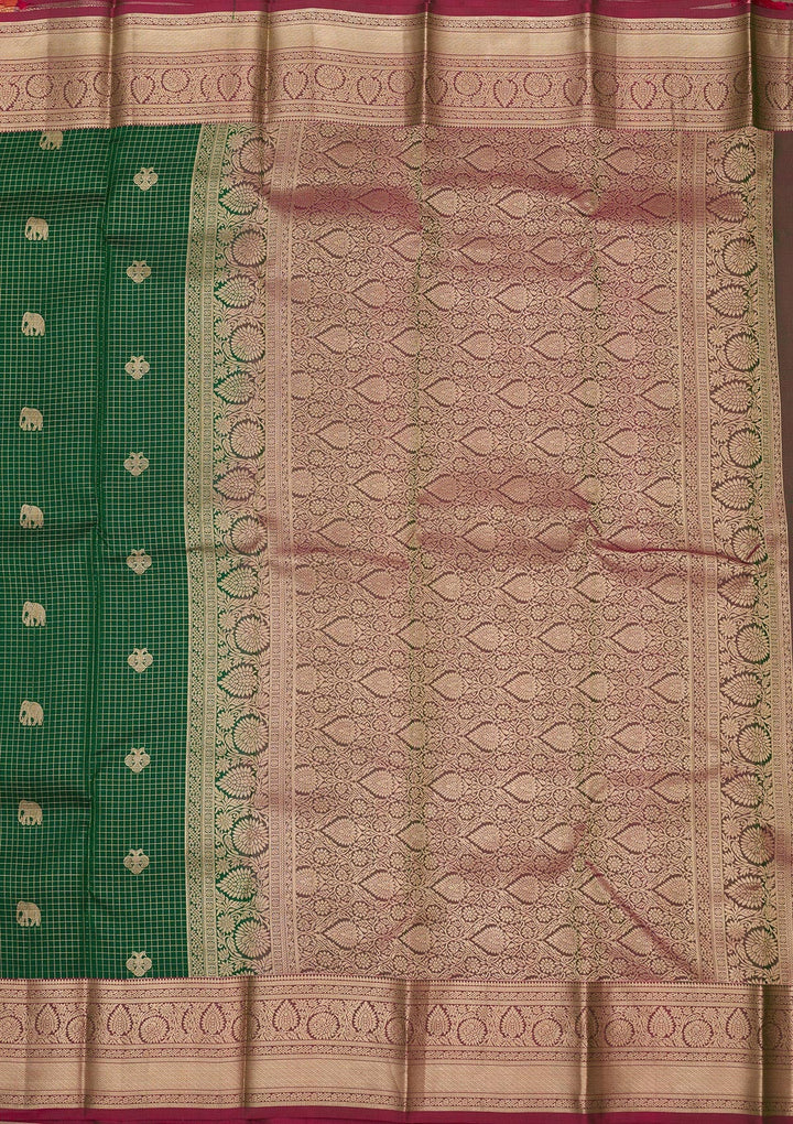 Bottle Green Zariwork Pure Silk Saree