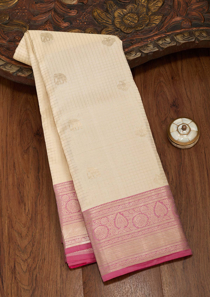 Cream Zariwork Pure Silk Saree-koskii