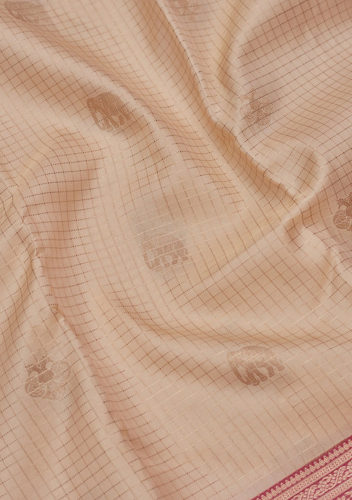 Cream Zariwork Pure Silk Saree-koskii