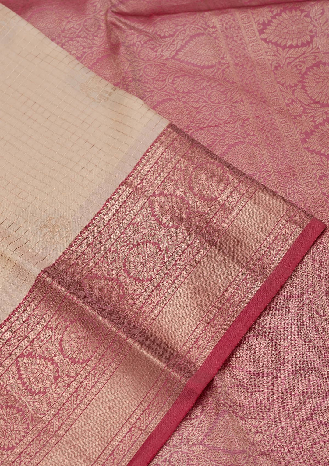 Cream Zariwork Pure Silk Saree-koskii