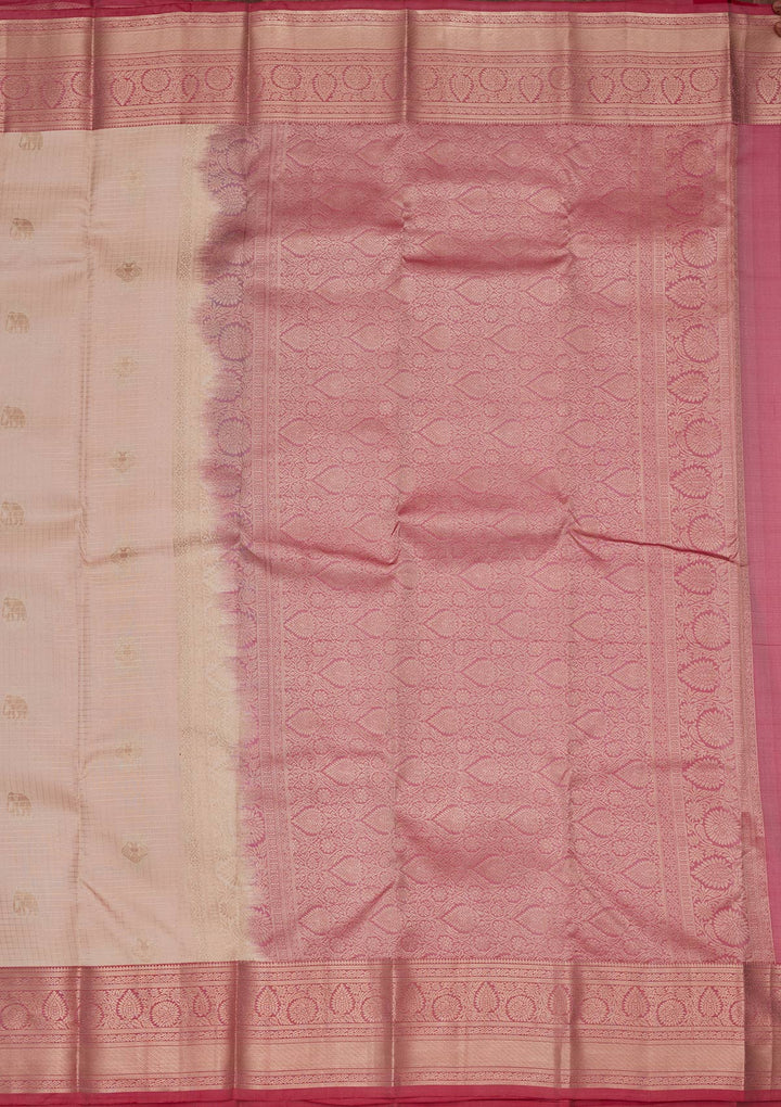 Cream Zariwork Pure Silk Saree-koskii