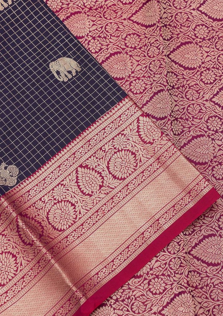 Navy Blue Zariwork Pure Silk Saree-koskii