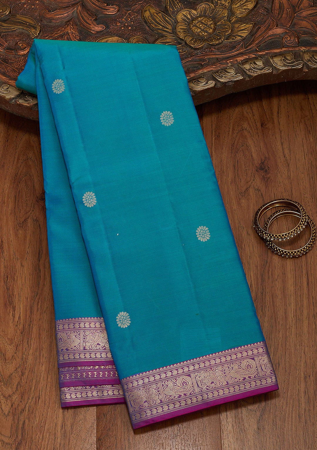 Turquoise Blue Zariwork Pure Silk Saree-koskii