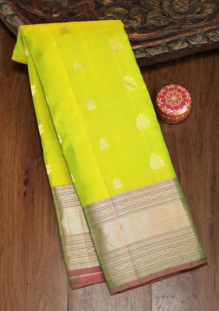 Parrot Green Zariwork Pure Silk Saree