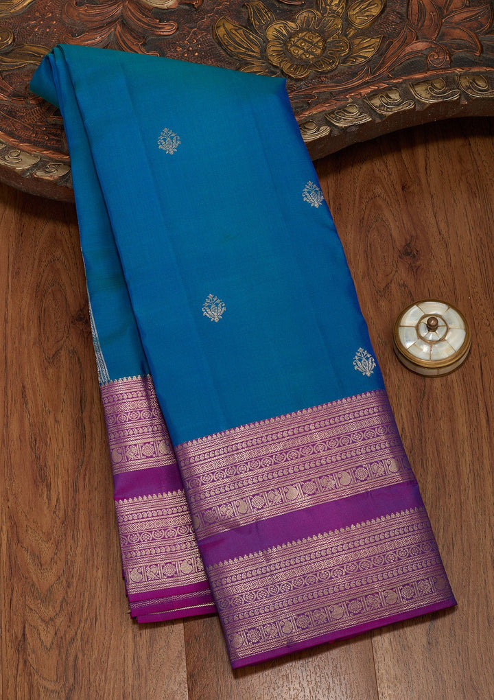 Peacock Blue Zariwork Pure Silk Saree-koskii