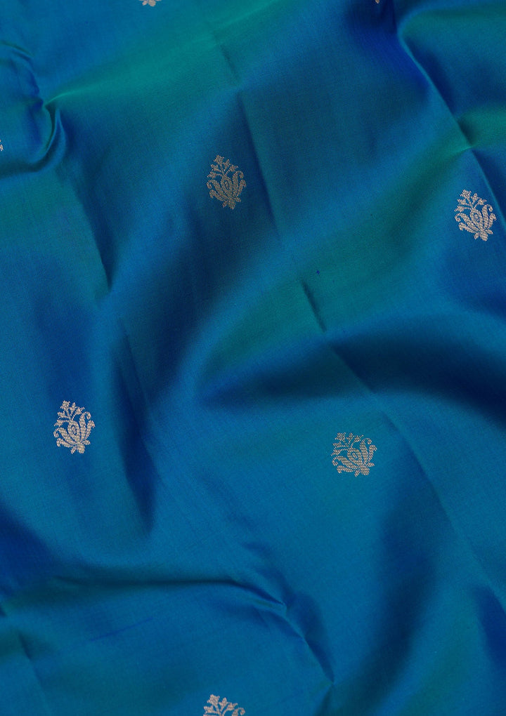 Peacock Blue Zariwork Pure Silk Saree-koskii