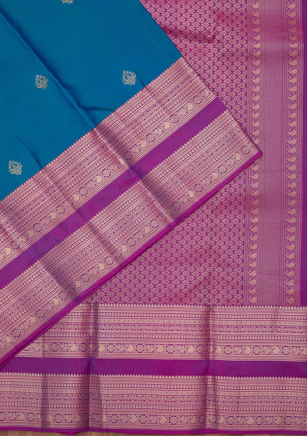 Peacock Blue Zariwork Pure Silk Saree-koskii