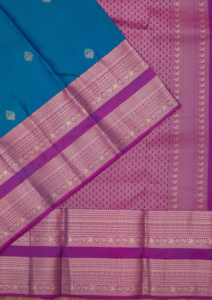 Peacock Blue Zariwork Pure Silk Saree-koskii