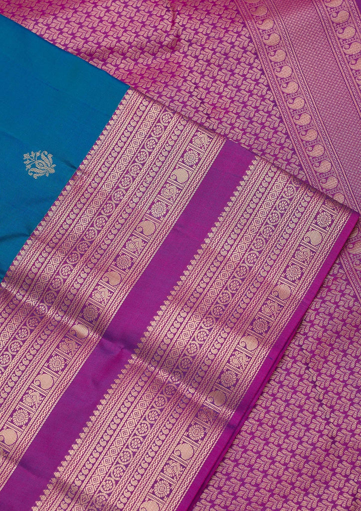 Peacock Blue Zariwork Pure Silk Saree-koskii