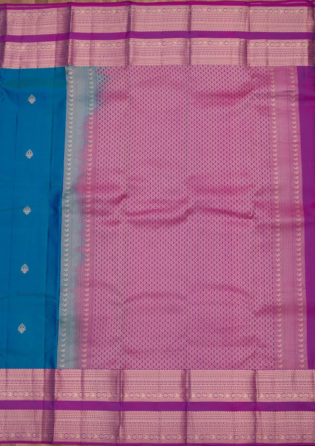 Peacock Blue Zariwork Pure Silk Saree-koskii