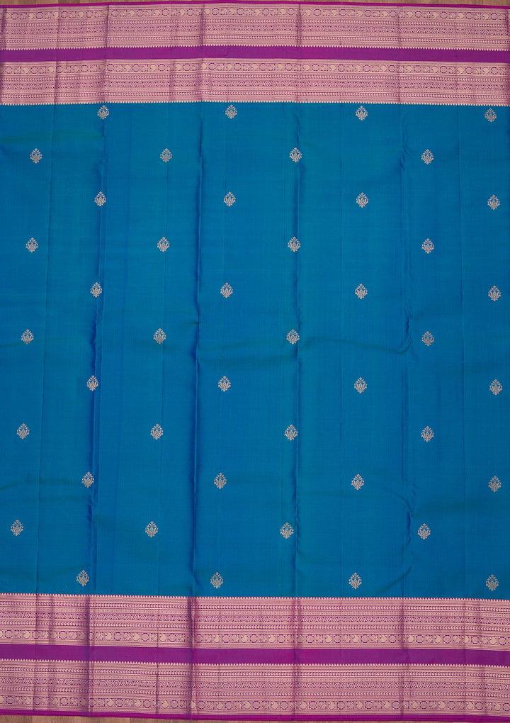 Peacock Blue Zariwork Pure Silk Saree-koskii