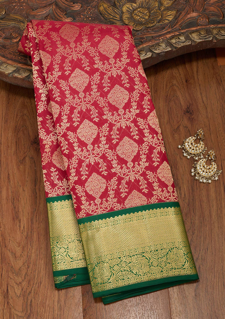 Maroon Zariwork Pure Silk Saree-koskii
