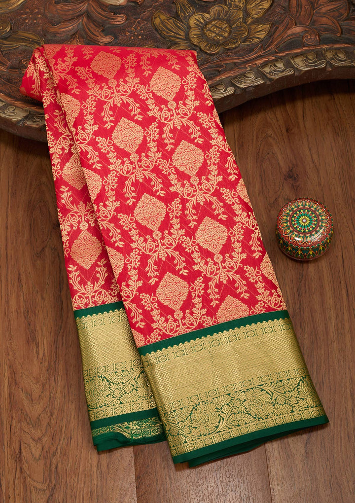 Red Zariwork Pure Silk Saree-koskii
