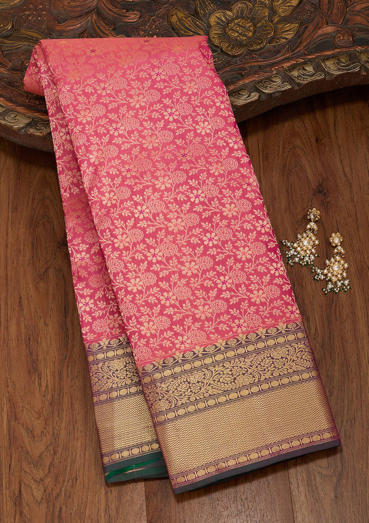 Onion Pink Zariwork Pure Silk Saree-koskii