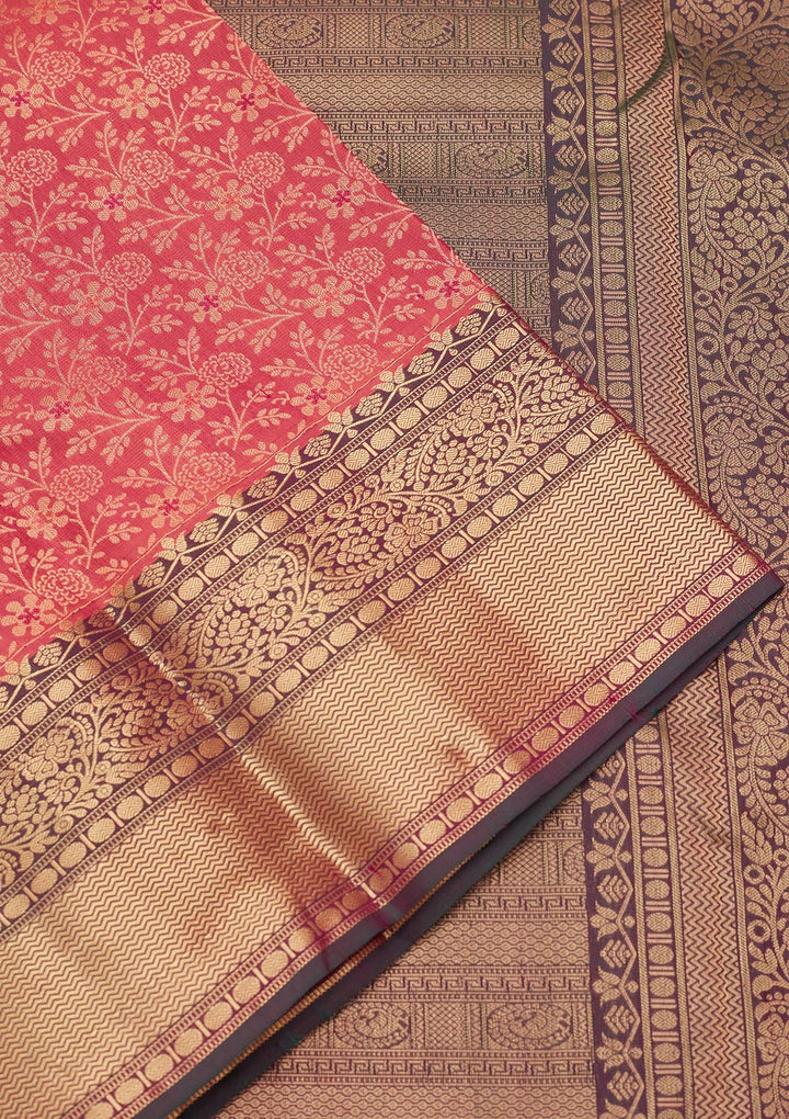 Onion Pink Zariwork Pure Silk Saree-koskii