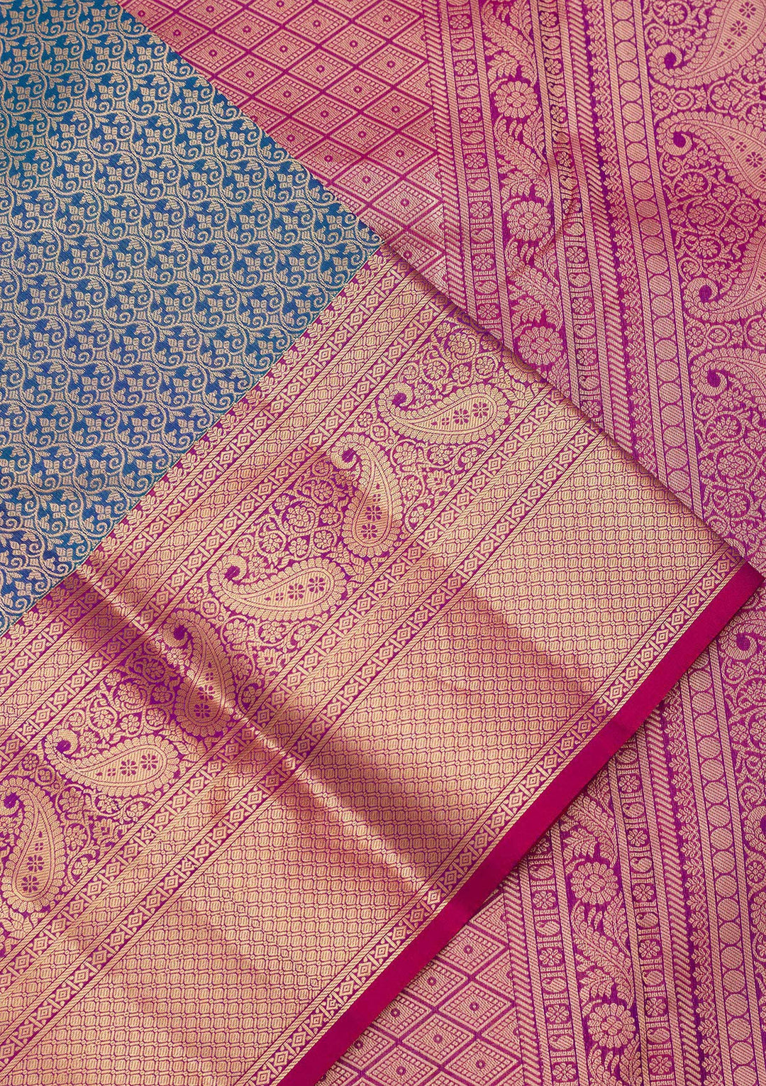 Peacock Blue Zariwork Pure Silk Saree-koskii