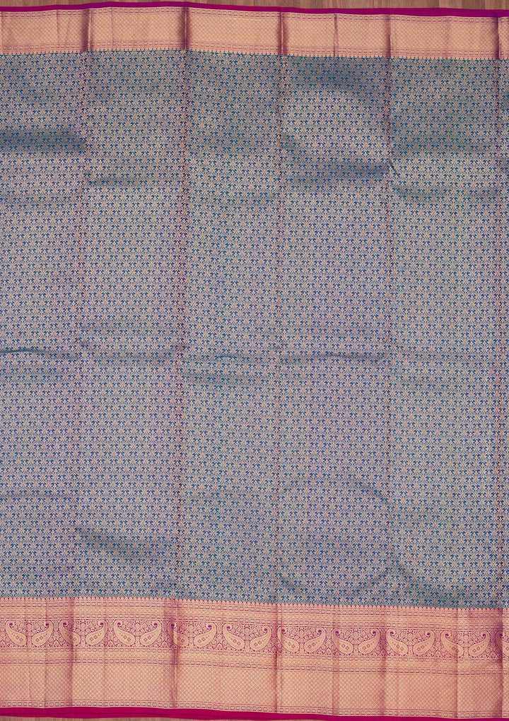 Peacock Blue Zariwork Pure Silk Saree-koskii