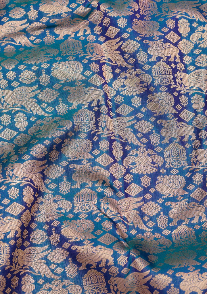 Peacock Blue Zariwork Pure Silk Saree-koskii