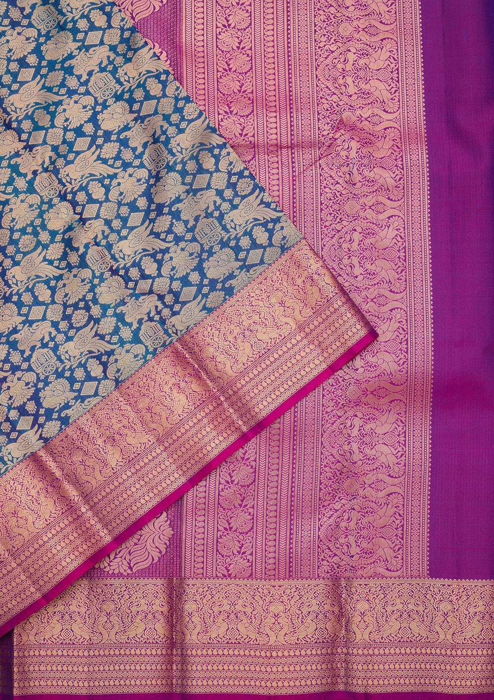 Peacock Blue Zariwork Pure Silk Saree-koskii