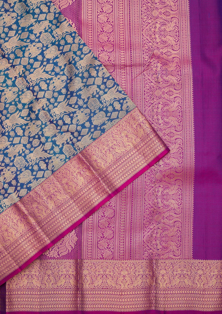 Peacock Blue Zariwork Pure Silk Saree-koskii
