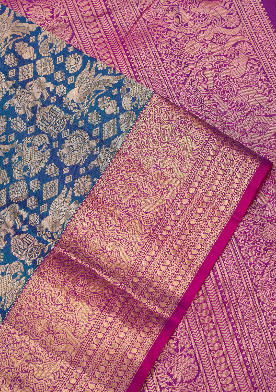 Peacock Blue Zariwork Pure Silk Saree-koskii