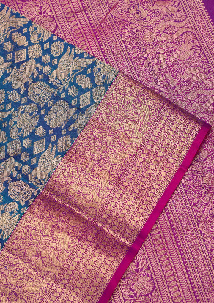 Peacock Blue Zariwork Pure Silk Saree-koskii