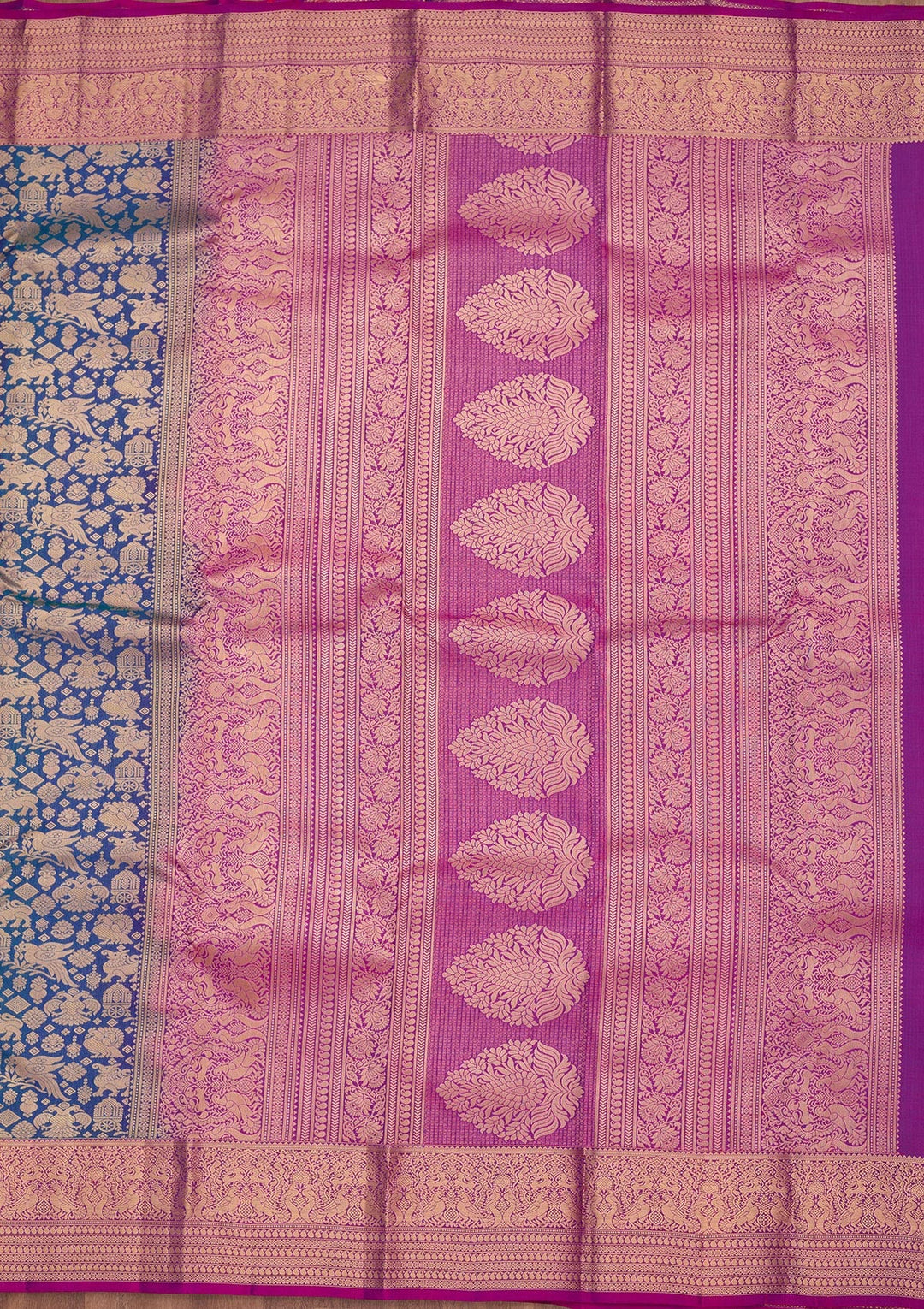 Peacock Blue Zariwork Pure Silk Saree-koskii