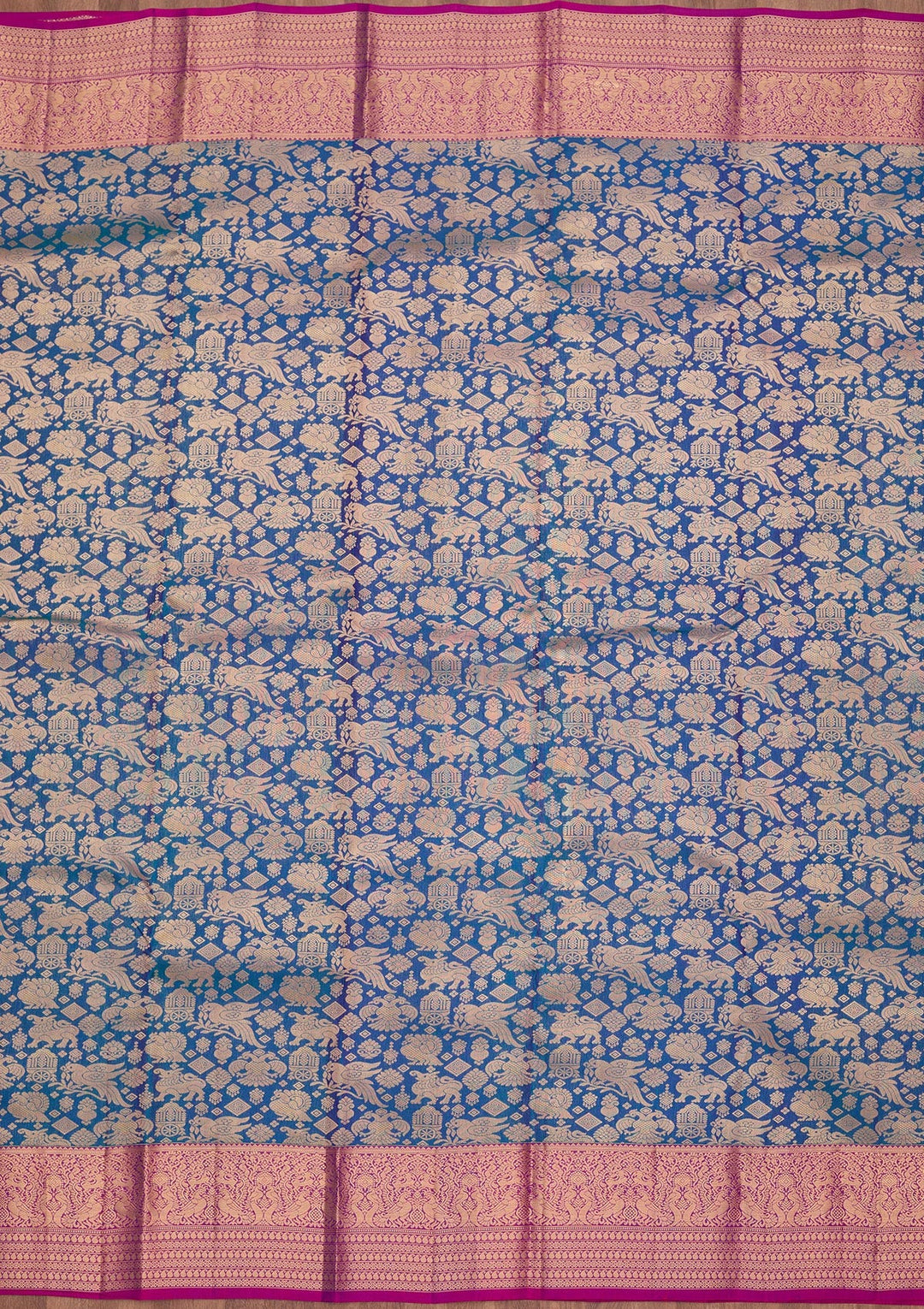 Peacock Blue Zariwork Pure Silk Saree-koskii