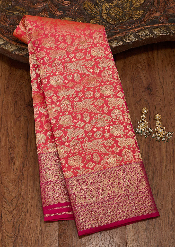 Rust Zariwork Pure Silk Saree-koskii