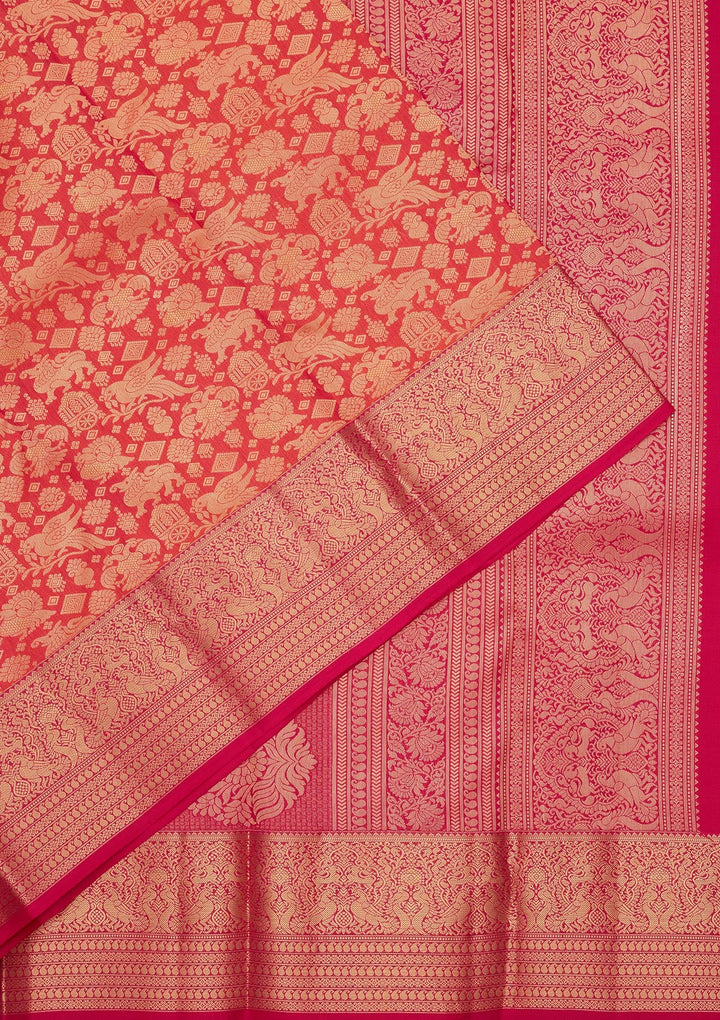 Rust Zariwork Pure Silk Saree-koskii
