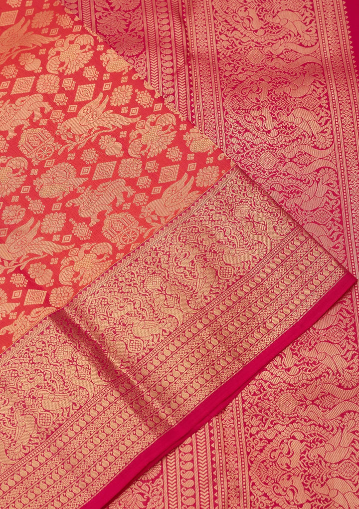 Rust Zariwork Pure Silk Saree-koskii