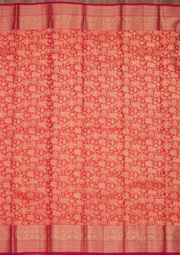 Rust Zariwork Pure Silk Saree-koskii
