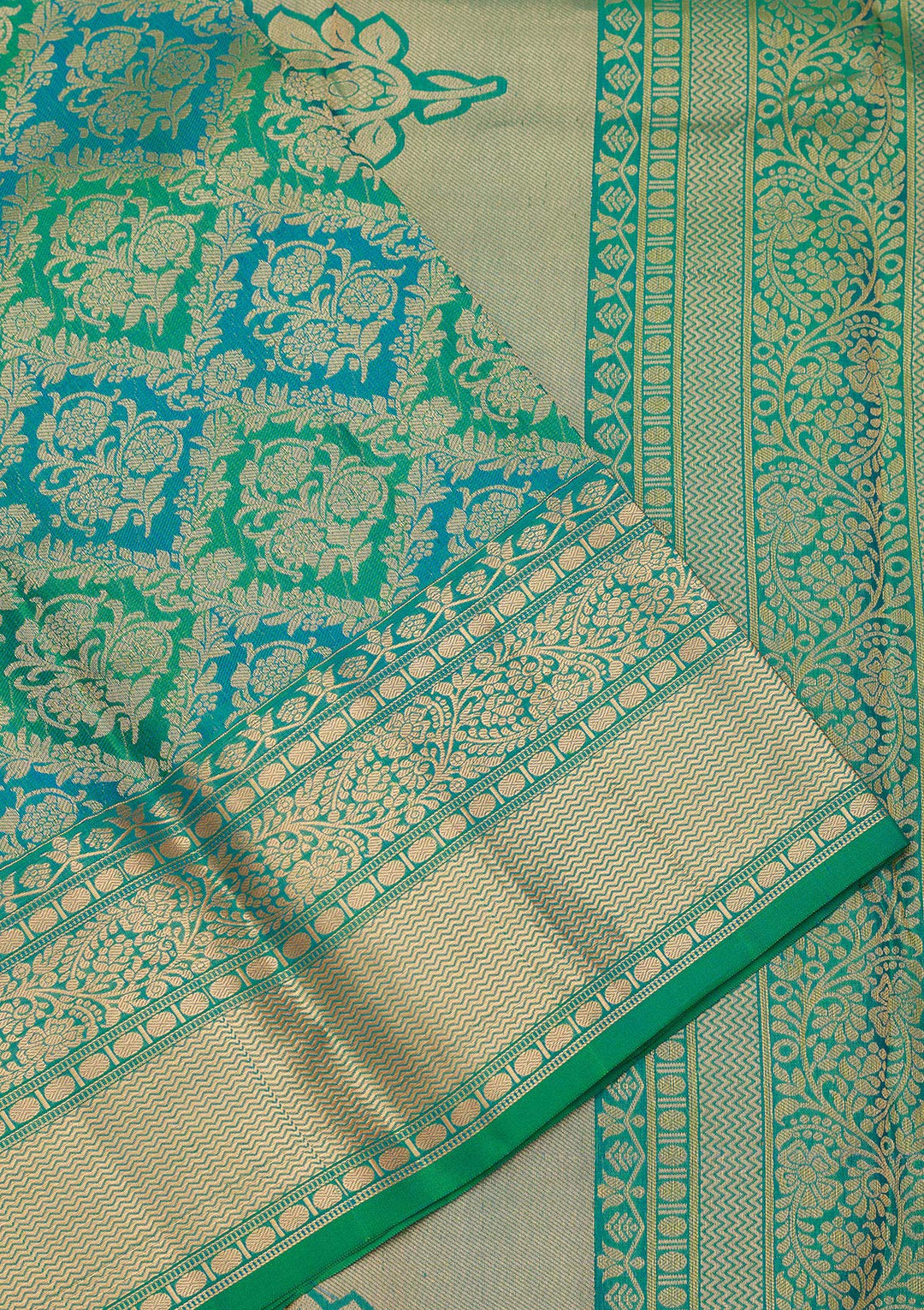 Rama Green Zariwork Pure Silk Saree-koskii