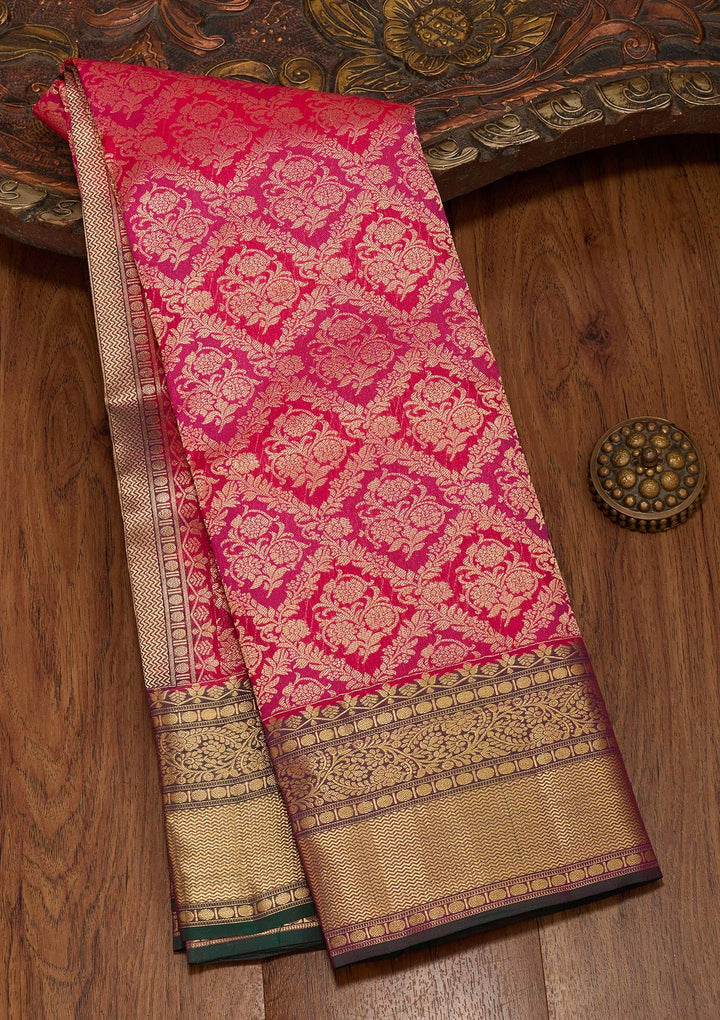 Rani Pink Zariwork Pure Silk Saree-koskii