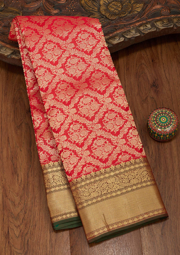 Red Zariwork Pure Silk Saree-koskii