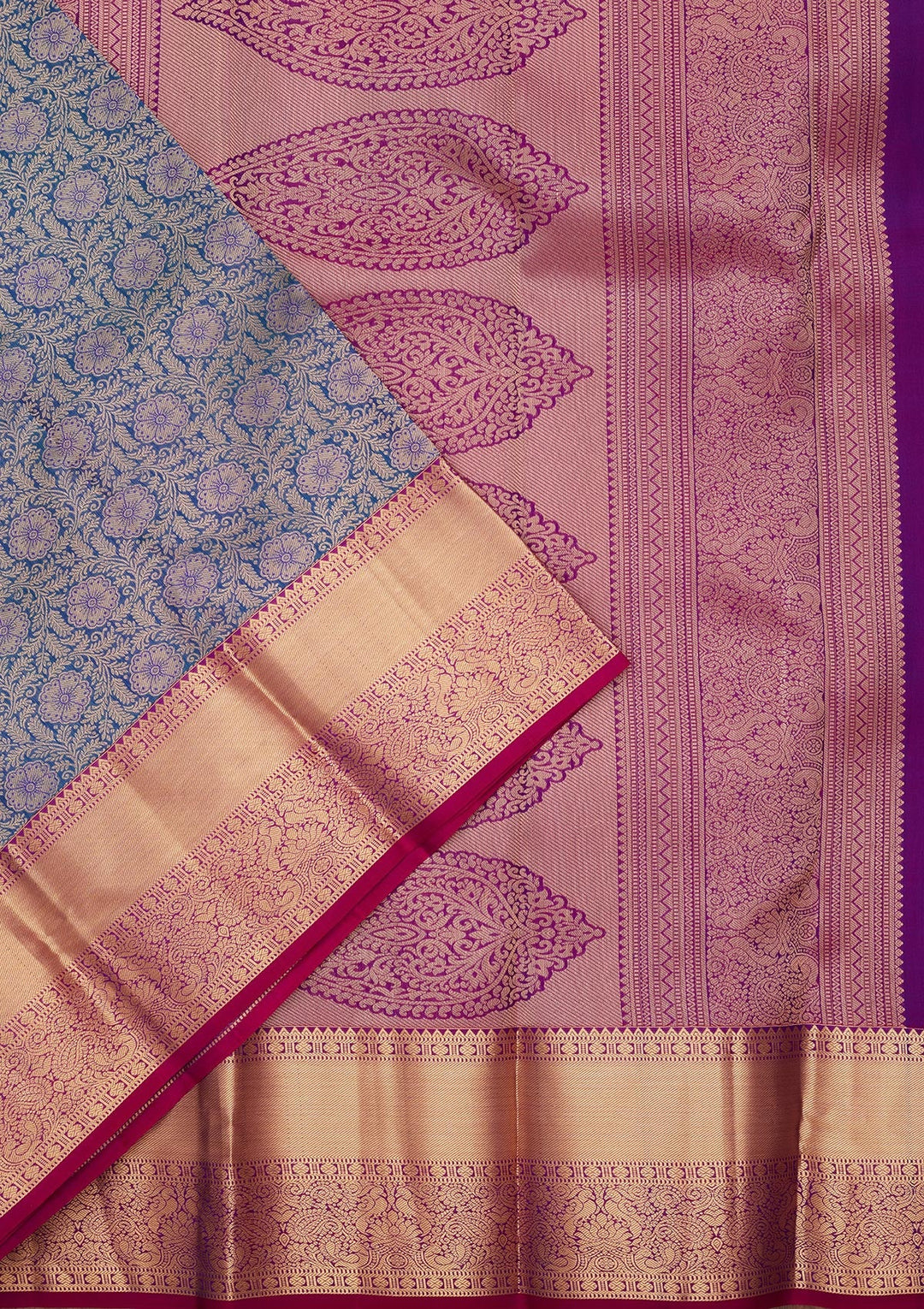 Peacock Blue Zariwork Pure Silk Saree-koskii