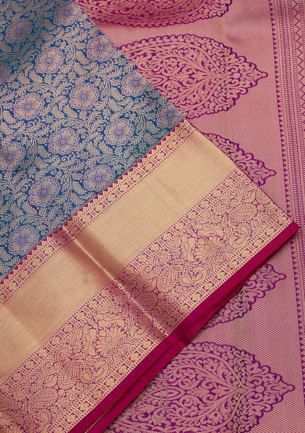 Peacock Blue Zariwork Pure Silk Saree-koskii