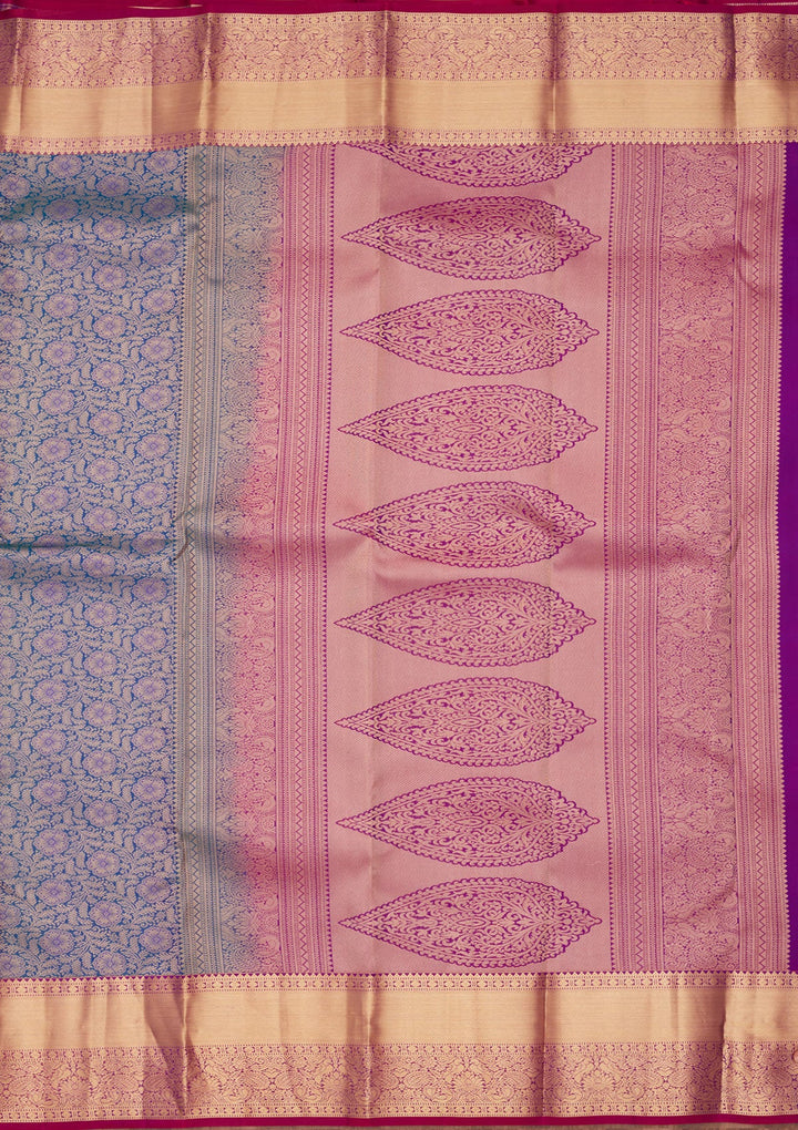 Peacock Blue Zariwork Pure Silk Saree-koskii