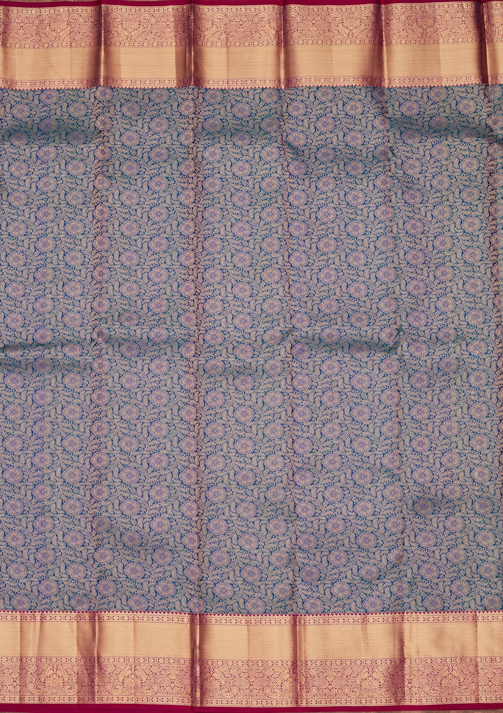 Peacock Blue Zariwork Pure Silk Saree-koskii