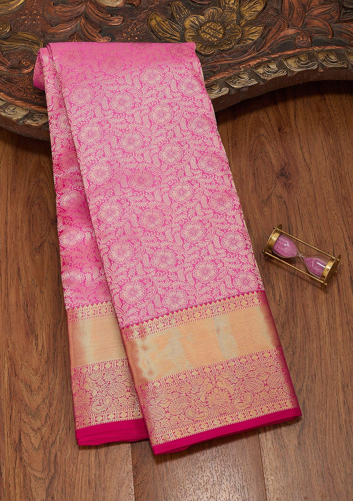 Rani Pink Zariwork Pure Silk Saree-koskii