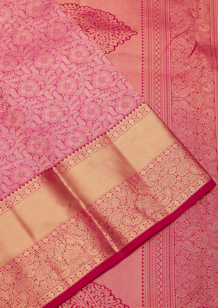 Rani Pink Zariwork Pure Silk Saree-koskii