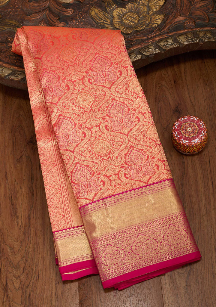 Orange Zariwork Pure Silk Saree-koskii