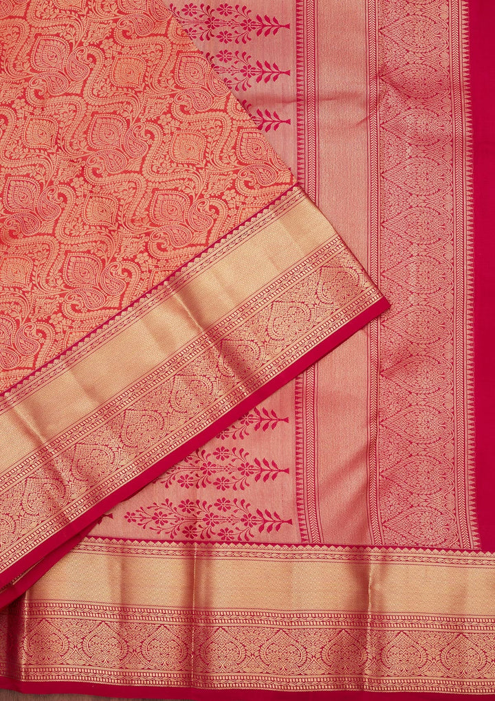 Orange Zariwork Pure Silk Saree-koskii